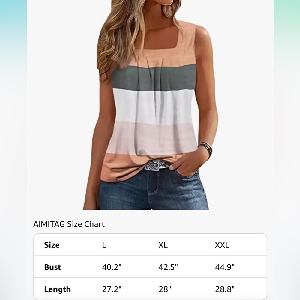 🦋 Striped Sleeveless Top - Pink, Gray, White Casual Summer Colorblock XXL - Picture 5 of 5